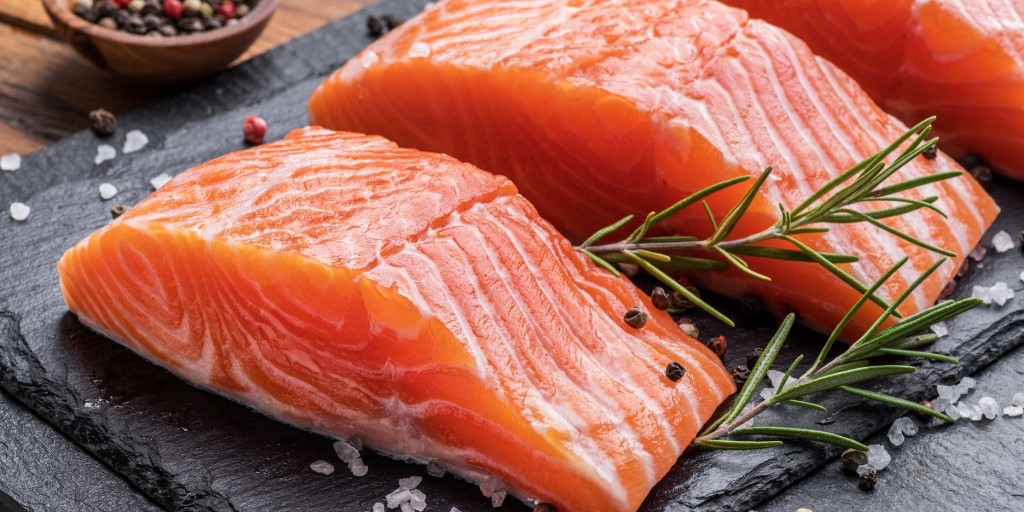 Salmon, an oily fish and source of omega-3 fatty acids